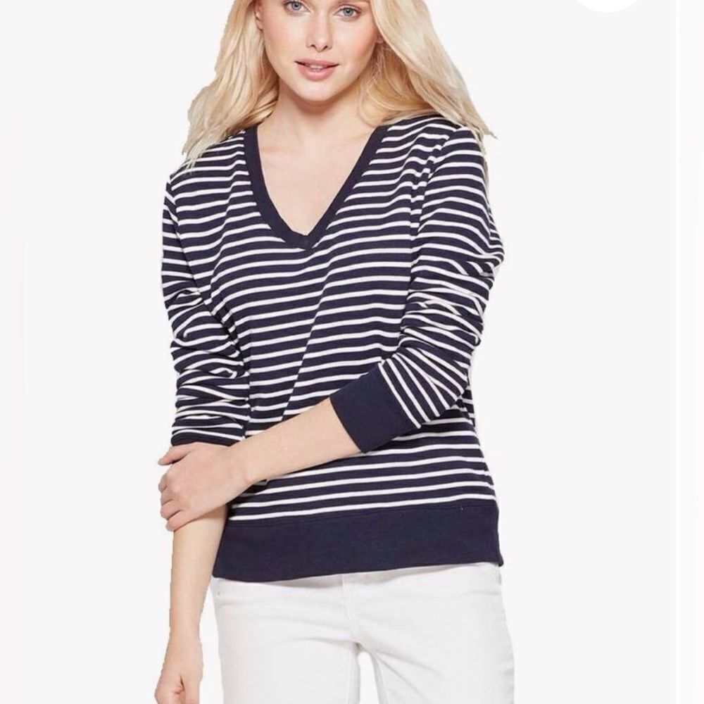 a new day Navy and White Striped V-Neck Sweatshirt